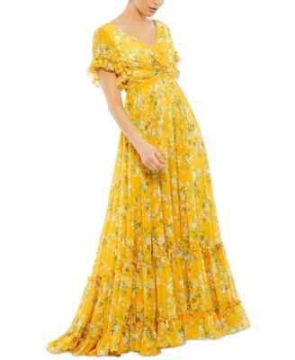 MAC DUGGAL Floral Flutter-Sleeve Gown ...